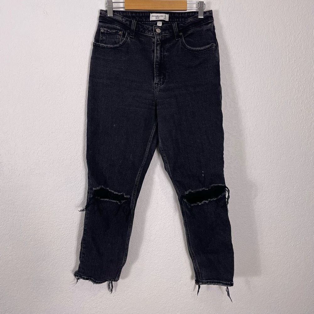 Abercrombie & Fitch Black‎ The Mom High Rise Ripped Knees Jeans 27